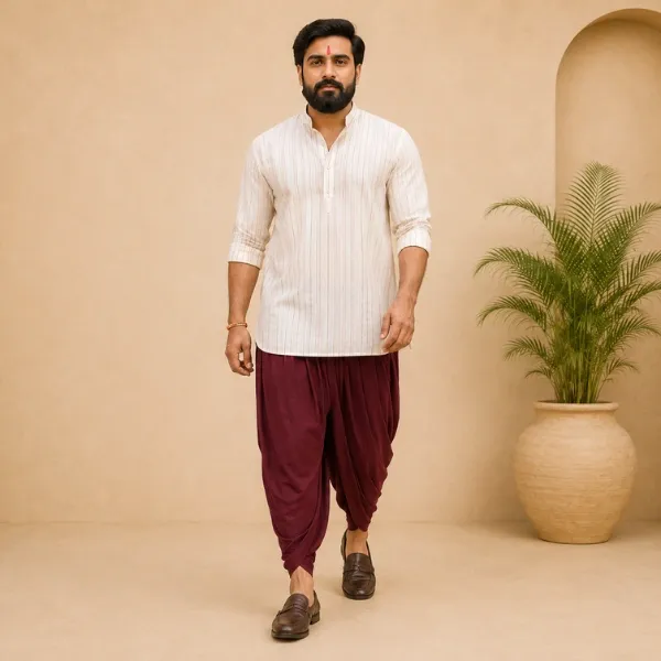 Men's Maroon Cotton Dhoti