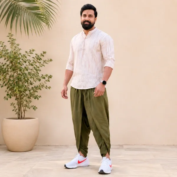 Men's Olive Cotton Dhoti