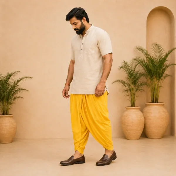 Men's Yellow Cotton Dhoti