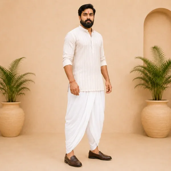 Men's White Cotton Dhoti