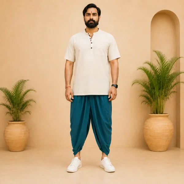Men's Teal Cotton Dhoti