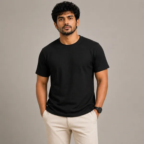 Premium Waffle Knit T-Shirt – Black | Relaxed Fit