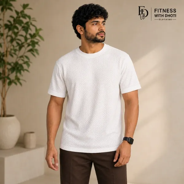 Premium Waffle Knit T-Shirt – White | Relaxed Fit