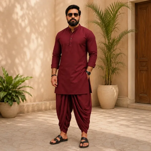 Men's Maroon Cotton Kurta & Dhoti Co-ord Set